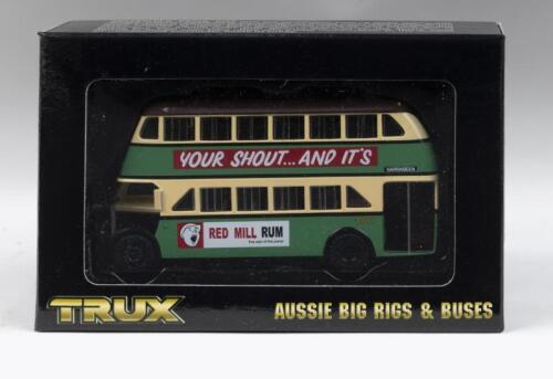 458 · TRUX AUSSIE BIG RIGS & BUSES: 1:76 scale Trux Aussie Big Rigs & Buses Series TX2D 1947 Albion Venturer Double Decker Bus, Narrabeen Sydney, clear display boxed.