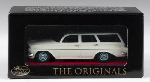 TRAX AUSTRALIAN MOTORING LEGENDS: 1:43 scale Trax Australian Motoring Legends Originals series TR41B Atherton Ivory with Turquoise Roof and matching wheels 1962 Holden EJ Special Station Sedan, custom display boxed.