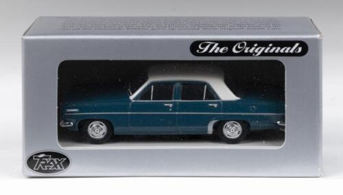 TRAX AUSTRALIAN MOTORING LEGENDS: 1:43 scale Trax Australian Motoring Legends Originals series TR32 Tarana Turquoise and Grecian White 1966 Holden HR Special Sedan, custom display boxed.