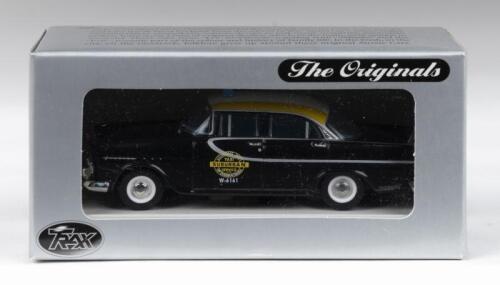 TRAX AUSSIE TAXI SERIES: 1:43 scale Trax Aussie Taxi Series TR20J Black, Yellow and White Suburban Taxis 1960 Holden FB Sedan Taxi, boxed.