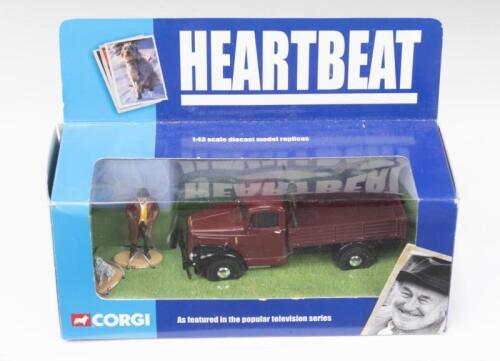 HEARTBEAT: 1:43 scale Corgi Heartbeat Diorama, consisting of 1 Brown Morris Commercial Truck, and figurines of Claude Greengrass and his dog Alfred, custom display boxed.