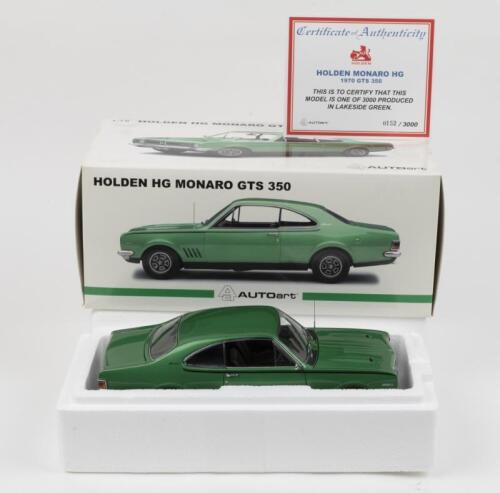 HOLDEN: 1:18 scale AUTOart Lakeside Green 1970 Holden Monaro HG GTS 350 Coupe, No 152 of 3000, Certificate of Authenticity, boxed.