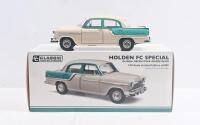 HOLDEN: 1:18 scale Classic Carlectables Olinda Green over Adobe Beige Holden FC Special Sedan, No 460 of 850, Certificate of Authenticity, boxed.