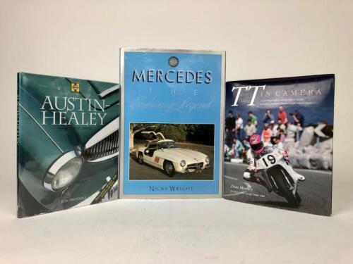 MOTOR CARS/MOTORBIKES: Three hardcover books detailing motor cars and motor bikes. Austin Healey, Mercedes-Benz books