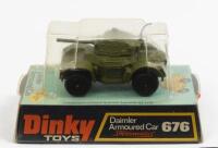 ARMOURED CAR: A Dinky Toys No. 676 Daimler Armoured Car with Speedwheels, within original plastic bubble packaging made in England by Meccano&nbsp;Ltd