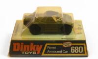 ARMOURED CAR: A Dinky Toys No. 680 Ferret&nbsp;Armoured Car, within original plastic bubble packaging made in England by Meccano Ltd
