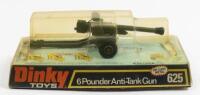 ANTI TANK GUN: A Dinky Toys No. 625 6 Pounder Anti Tank Gun complete with plastic missiles&nbsp;in original plastic bubble packaging,&nbsp;made in England by Meccano Ltd