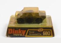 ARMOURED CAR: A Dinky Toys No. 680 Ferret Armoured Car, within original plastic bubble packaging made in England by Meccano Ltd