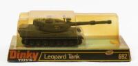 LEOPARD TANK: A Dinky Toys Leopard Tank No. 692 with plastic missiles, within original plastic bubble packaging, made in England by Meccano&nbsp;Ltd - 2