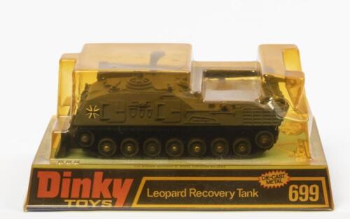 LEOPARD TANK: A Dinky Toys No. 699 Leopard Recovery Tank, within original plastic bubble packaging made in England by Meccano Ltd