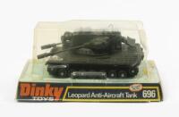 ANTI-AIRCRAFT TANK: A Dinky Toys No. 696 Leopard Anti-Aircraft Tank, within original plastic bubble packaging made in England by Meccano Ltd