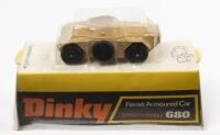 ARMOURED CAR: A Dinky Toys No. 680 Ferret Armoured Car in sand beige with 'Speedwheels' complete in original plastic bubble packaging - 2
