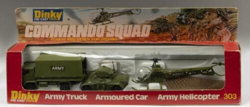 COMMANDO SQUAD: A Dinky Toys No. 303 Army Truck and Armoured Car, in original box made in England by Meccano Ltd