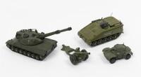 DINKY TOYS: A collection of four Dinky Toys including a Alvis Striker, Leopard Tank, Daimler Armoured Car and a 7.2 Howitzer, made in England by Meccano Ltd