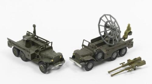 DODGE: Two Solido Dodge 6x6 Trucks one with radio dish mounted, other with gun, made in France