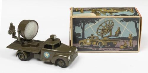 SEARCH LIGHT TRUCK: A Tekno No. 955 Army Search Light Truck in army green, complete with seated figure behind search light within original box