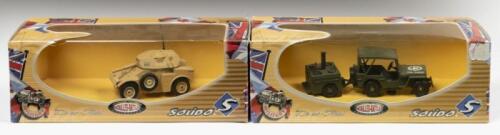 SOLIDO: Two Batailles-Battles Solido Models No. 6127 Jeep Popote and a No. 6138 Panhard Serval, in original boxes made in France