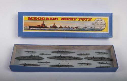 SHIPS OF THE BRITISH NAVY: A Dinky Toys model No. 50 Ships Of The British Navy, within original packaging made in England by Meccano Ltd