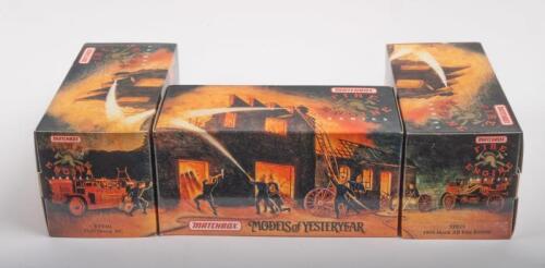 MATCHBOX: Three Matchbox Fire engine Series including a YFE15 1935 Mack AB, YFE01 1920 Mack AC and a YFE11 1923 Mack AC Water Tanker, within original boxes
