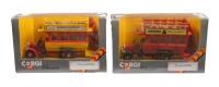 CORGI CLASSIC THORNYCROFT BUSES: A pair of Corgi Classic Thornycroft buses, C858 Thornycroft bus, Sandeman porto and sherry livery, C858/2 Thornycroft bus, Charlie Chaplin's livery, both models in original packaging&nbsp;