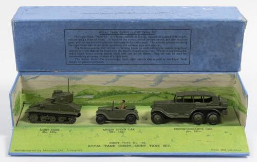 LIGHT TANK UNIT: A Pre War Dinky Toys No. 152 Royal Tank Corps Light Tank Unit set, comprising of light tank Austin 7 car reconnaissance car, in original box made in England by Meccano Ltd