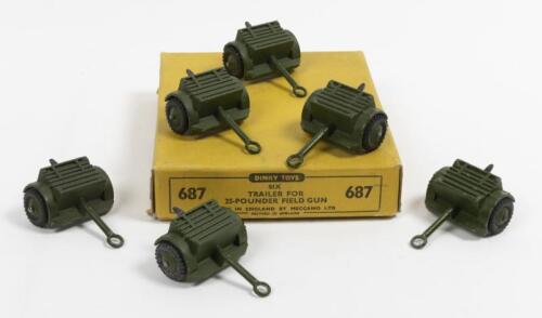 FIELD GUN TRAILERS: A Dinky Toys No. 687 six Trailer set for 25-Pounder Field gun within original box made in England by Meccano Ltd