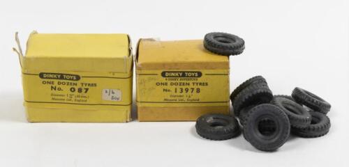 TYRES: Two sets of dinky toys boxed one dozen No. 13978 No. 087 sizes 1 16 inch 1 and 25 64 inch both complete with twelve Tyres each, in original box made in England by Meccano Ltd