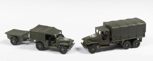 SOLIDO: Two Solido models including a GMC Army Truck and a Dodge 4x4 with trailer, made in France