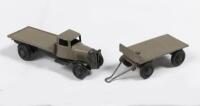 DINKY TOYS OPEN BED LORRY: A Dinky Toys open bed lorry with trailer, both painted grey, made in England, Liverpool, Meccano ltd&nbsp;