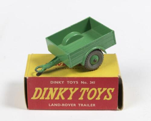 DINKY TOYS LAND ROVER TRAILER: A Dinky Toys number 341 Land Rover trailer, finished in green with light grey tyres, made in England, Meccano ltd, still in original box