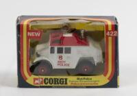 CORGI TOYS RIOT POLICE: A Corgi Toys riot police vehicle, quad tractor, product number 422, packaging has some damage including splits in the clear plastic, made in Hong Kong&nbsp;