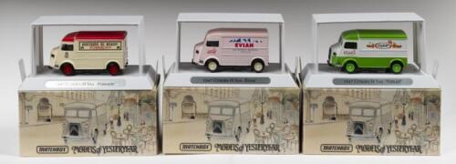 MATCHBOX TASTES OF FRANCE CITROEN: A collection of three (3) Matchbox Taste of France 1947 Citroen type H vans, YTF1 "Evian", YTF3 "Yoplait", YTF6 "Pommery" all in original boxes
