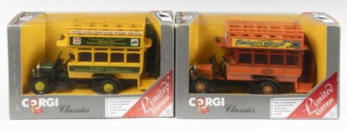 CORGI CLASSIC THORNCROFT BUSES: A pair of Corgi Classic Thornycroft buses, #975 Allenburys pastilles, #C885 Thomas tilling Ltd, both in original packaging