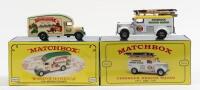 MATCHBOX YESTERYEAR VANS GMC & MORRIS: A pair of Matchbox Models Of Yesteryear vans, YFE10/SA 1937 GMC van "Cessnock resque squad", YPP02/SB 1931 Morris courier "Lesney products company limited", both in original packaging&nbsp;
