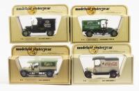 MATCHBOX YESTERYEAR FORD T, CROSSLEY, RENAULT (4): A group lot of 4 Matchbox Models Of Yesteryear, Y12 1912 Ford model T "Coca-Cola", Y12 1912 Ford model T "Captain Morgan", Y13 1918 Crossley "Carlsberg", Y25 1910 Renault type AG "Perrier", all models in 
