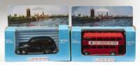 LONE STAR LONDON BUS LONDON TAXI: A pair of Lone Star diecast metal models, #1247 London taxi, #1259 London double decker bus, made in England, both in original packaging