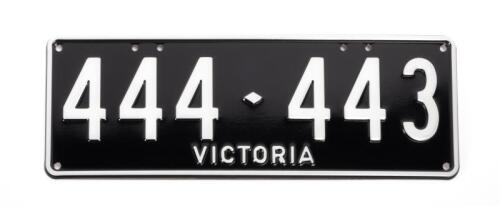 Six-Digit Victorian Custom Numeric plates '444-443', sold with rights to display [Location: Cheltenham, VIC]