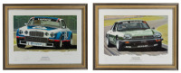 Two limited edition prints [50/250] by Keith Woodcock&nbsp;featuring Jaguar works cars saloons, signed Chuck Nicholas, Andy Rouse [Location: Cheltenham, VIC]