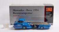 MERCEDES-BENZ&nbsp;RACE CAR TRANSPORTER: A 1:18th scale CMC 1954 Mercedes-Benz Renntransporter&nbsp;' Blue Wonder'&nbsp;&nbsp;racecar transporter, in box,&nbsp;comes with framed photo&nbsp;