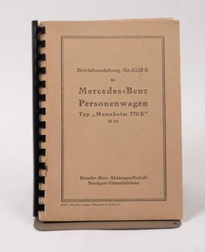 370K: A reprinted Mercedes-Benz operational instruction booklet for Mercedes-Benz Type "Mannheim'' 370K (K10). German text, 68 pages, with diagrams and information on Engine, Chassis & Body.