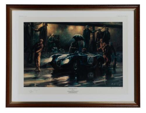 A limited edition print [701/850] by Alan Fearnley, depicting the works C-Type at the 1951 Le Mans, signed by Lofty England and the artist [Location: Cheltenham, VIC]
