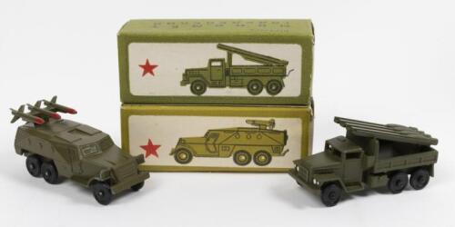 USSR: Two vintage Russian military models including a Anti-Tank Missile Launcher and a Multiple Rocket Launching System Truck, within original boxes