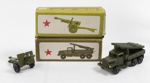 USSR: Two vintage Russian military models including a Multiple Missile Launcher and a Artillery Gun Anti-Tank, within original boxes