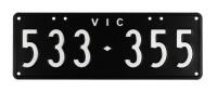 Six-Digit Victorian Custom Numeric plates '533-355', sold with rights to display [Location: Cheltenham, VIC]