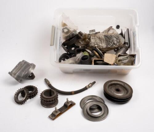 ASTON MARTIN: A group of Aston Martin second hand engine parts. Spring retaining plate, camshaft sprockets, bearing shells & timing chain rubbing strips