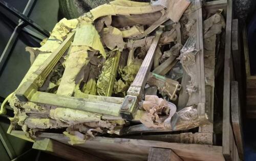 BRASS WORK: A large and small crate containing French style reproduction brass work, which appears to be for table and console assembly