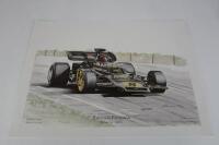 LOTUS/FITTIPALDI: A small poster by Alan Sanderson depicting Emerson Fittipaldi driving a 1972 Lotus 72. - 5