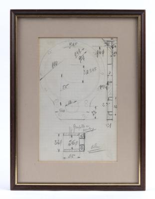 ETTORE BUGATTI: An original pencil drawing of a mechanical component understood to have been drawn by Ettore Bugatti