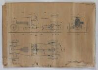 BUGATTI: Two large and impressive reproduction blueprint engineering drawings of the Type 38 and Type 43, thought to have been reproduced circa 1950s or 1960s