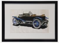 R. SHEPHERD: A fine original ink & watercolour drawing on paper&nbsp;of a Bugatti Type 18 'Black Bess', mounted on frame&nbsp;& glazed, 22cm high, 36.5cm wide